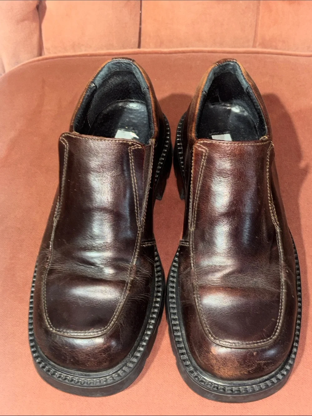 Aldo chunky lug sole burgundy brown leather loafer slip on punk grunge shoe 41